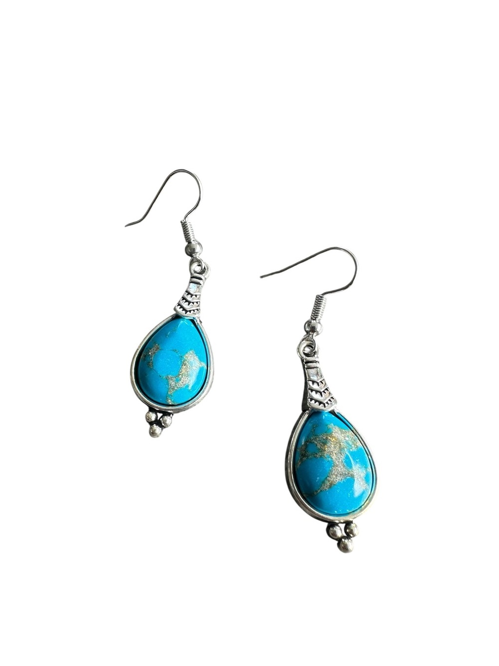 Bright Blue Turquoise Native American Inspired Drop Style Earrings